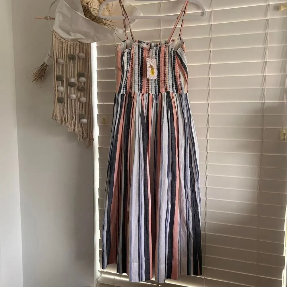 Free People lilah multi striped baby doll sun midi dress | small new